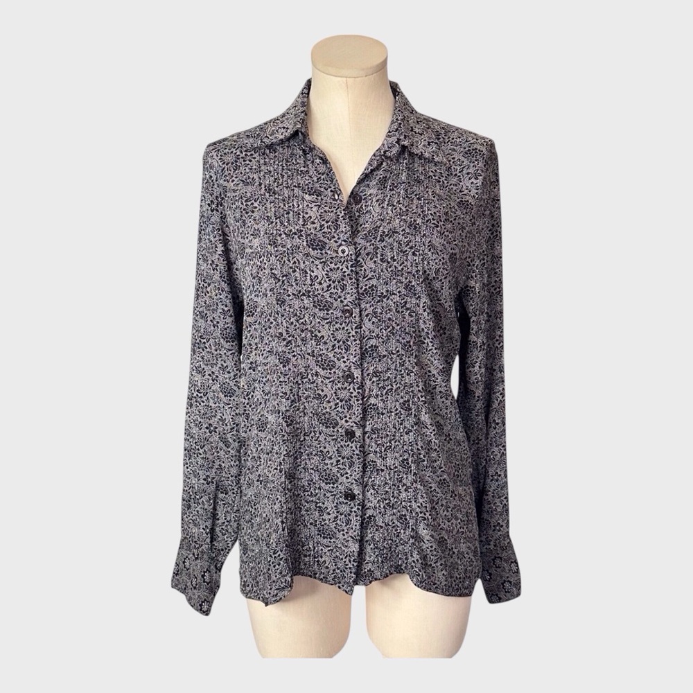Analogy Monochrome Floral Pintuck Button Front Shirt‎